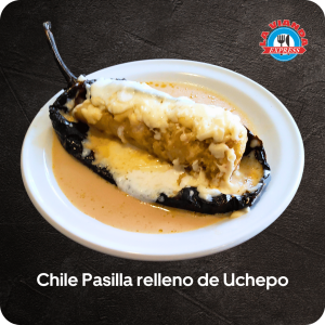 Chile pasilla relleno de uchepo con crema y queso gratinado – La Vianda Express, comida casera en Morelia