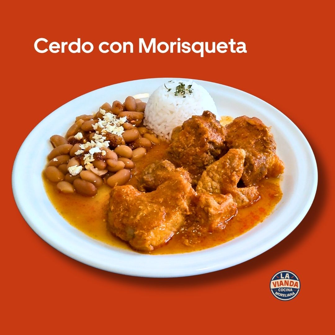 Cerdo con morisqueta y guarniciones, comida casera en Morelia Zona Camelinas