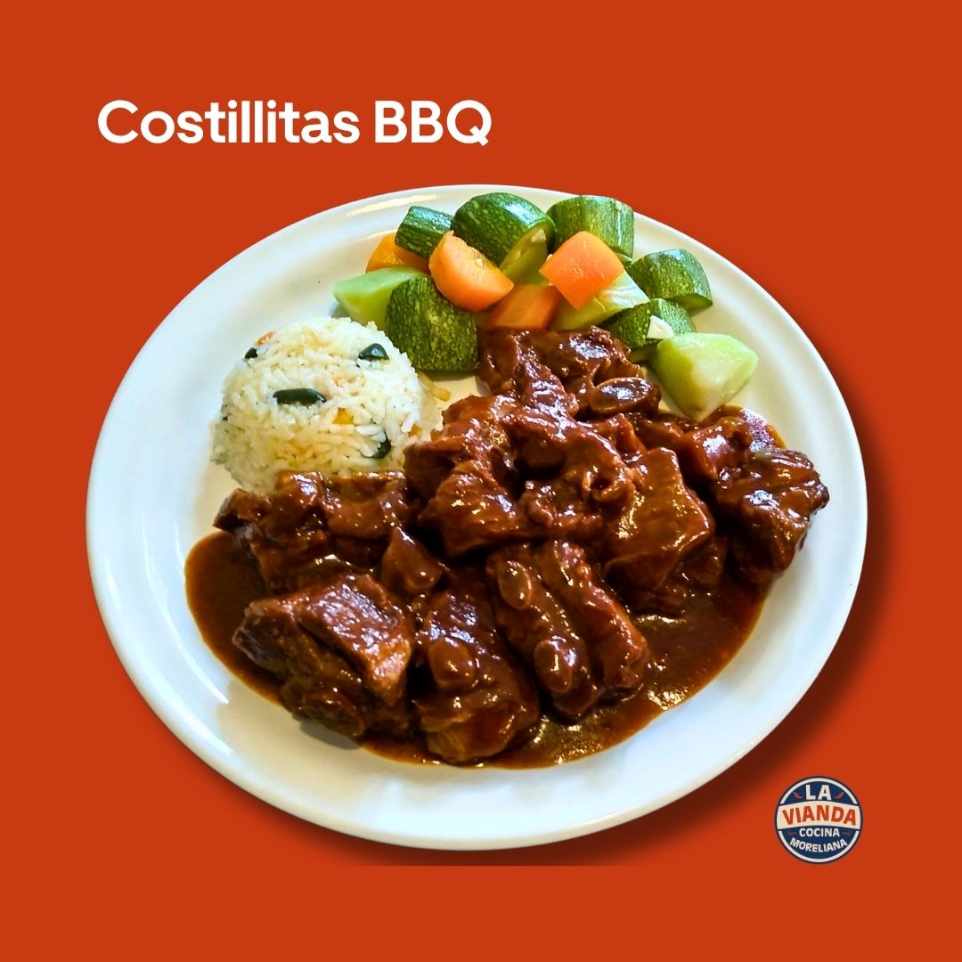 Costillitas BBQ con guarniciones, comida casera en Morelia Zona Camelinas