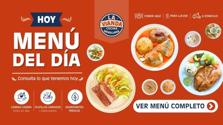 Comida Casera en Morelia para el 9 de mayo de 2026 con pastel de carne de res, chile poblano relleno de queso y filete de tilapia empanizado en La Vianda Cocina Moreliana